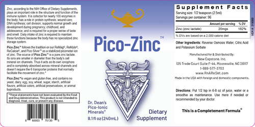 Pico-Zinc - Zink-Lösung | Dr. Dean´s piko-ionisches flüssiges Zink - 240ml